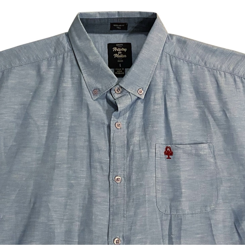 Artistry in Motion Men’s Short Sleeve Pastel Blue Button Doen Shirt L - Picture 3 of 9